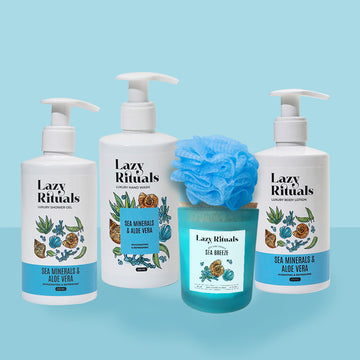 Sea Minerals & Aloe Vera Shower Gel + Body Lotion + Hand Wash + Sea Breeze Candle + Free Loofah