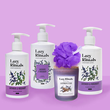 Lavender & Rosemary Shower Gel + Body Lotion + Hand Wash + Lavender & Oud Candle + Free Loofah