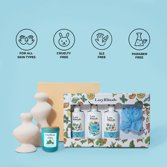 Sea Minerals & Aloe Vera Shower Gel + Body Lotion + Hand Wash + Sea Breeze Candle + Free Loofah