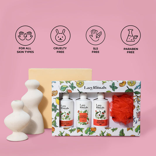 Raspberry & Coconut Water Shower Gel + Body Lotion + Hand Wash + Free Loofah