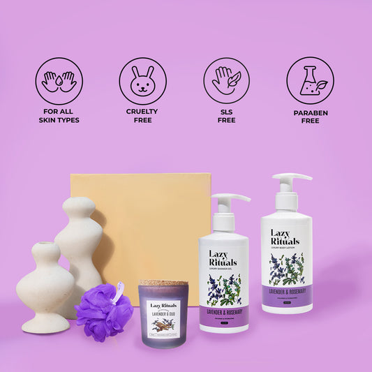 Lavender & Rosemary  Shower Gel + Body Lotion + Lavender & Oud Candle + Free Loofah