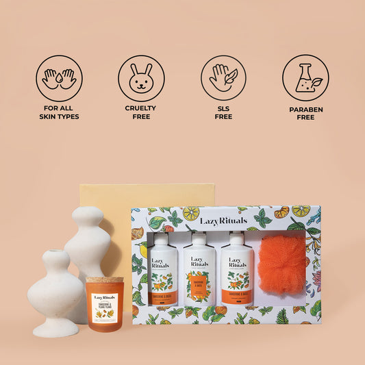 Tangerine & Basil Shower Gel + Body Lotion + Hand Wash + Tangerine & Ylang Ylang Candle + Free Loofah