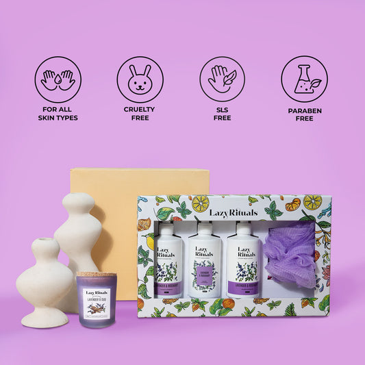 Lavender & Rosemary Shower Gel + Body Lotion + Hand Wash + Lavender & Oud Candle + Free Loofah