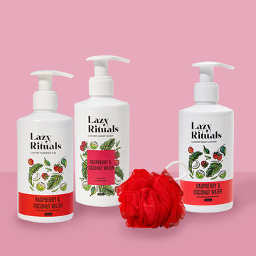 Raspberry & Coconut Water Shower Gel + Body Lotion + Hand Wash + Free Loofah