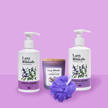 Lavender & Rosemary  Shower Gel + Body Lotion + Lavender & Oud Candle + Free Loofah